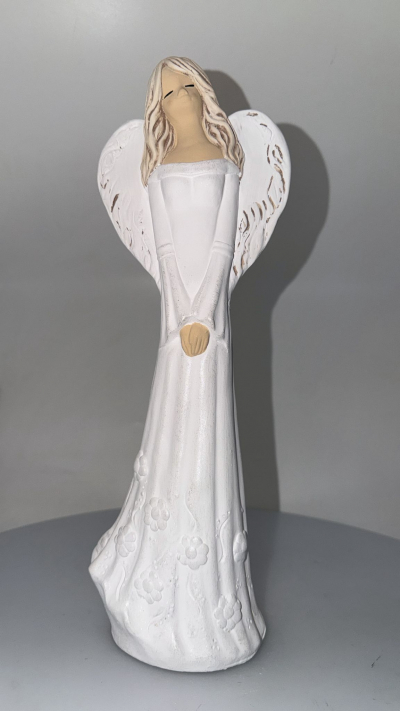Dekoračný sádrový anjel ANIELKA, biely, 37x13 cm