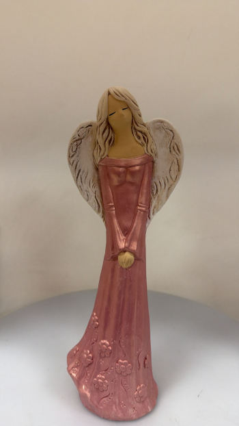 Dekoračný sádrový anjel ANIELKA, ružová perleť, 37x13 cm