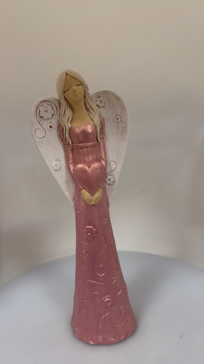 Dekoračný anjel VIKI, ružová perleť 38x14 cm