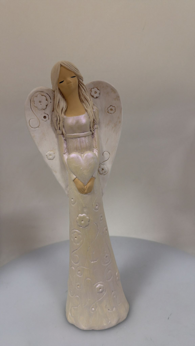 Dekoračný anjel VIKI, biela perleť 38x14 cm