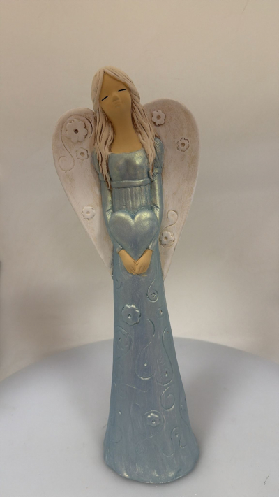 Dekoračný anjel VIKI, tyrkysovo-modrý, 38x14 cm