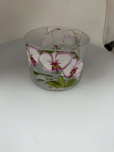 Sklenená dekoračná miska - kvetiny
