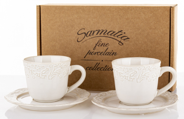 Sada šálok s podšálkami, espresso, svetlé, 120 ml
