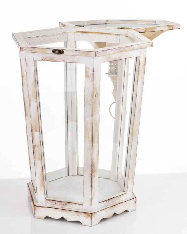 Lampáš, drevený, bielohnedý, 74x35x31 cm