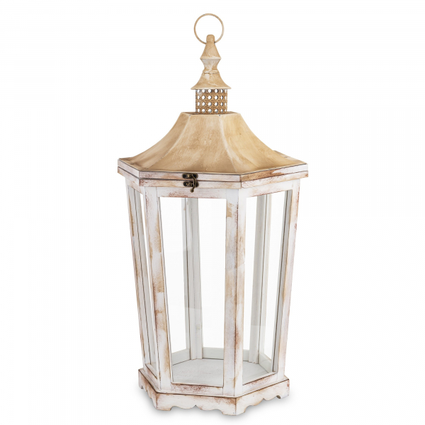 Lampáš, drevený, bielohnedý, 74x35x31 cm