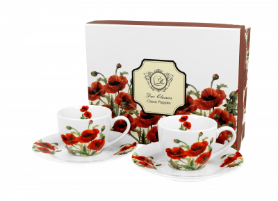 Sada šálok s podšálkami, espresso, kvetinové, 90 ml, 2 ks v sade