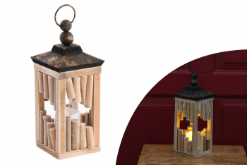 Dekoračný drevený LED lampáš, svetlohnedý, 30 cm