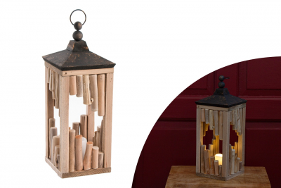 Dekoračný drevený LED lampáš, svetlohnedý, 45 cm