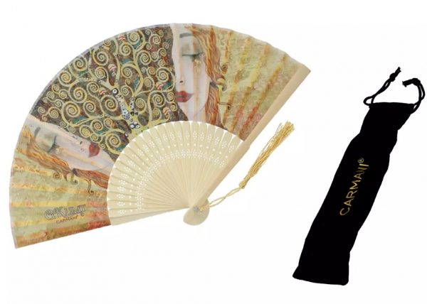 Vejár, G. Klimt, zlatý program, tmavý, 20 cm