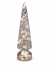 Sklenený dekoračný vianočný stromček, LED, 9x31 cm