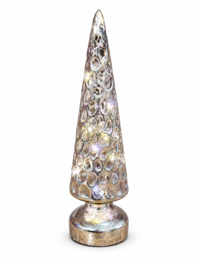 Sklenený dekoračný vianočný stromček, LED, 9x31 cm