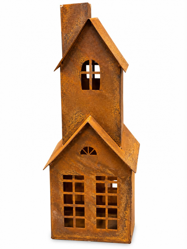 Plechový kostol, hrdza, 13x11x40 cm