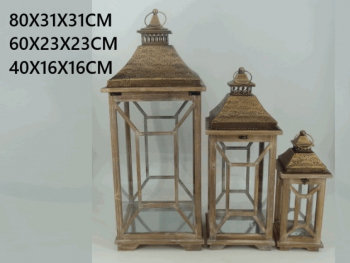 Sada lampášov, hnedá, drevo-kov, 3 ks v sade