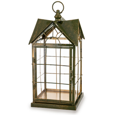 Kovový lampáš, zelený, 50x24x24 cm