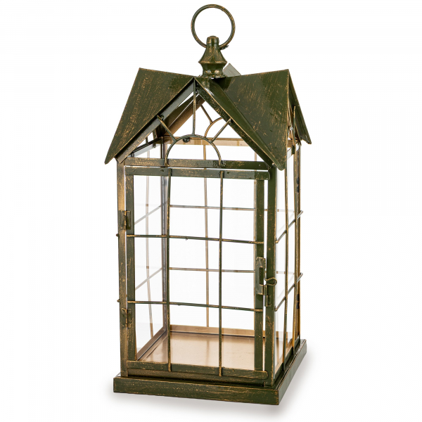 Kovový lampáš, zelený, 50x24x24 cm