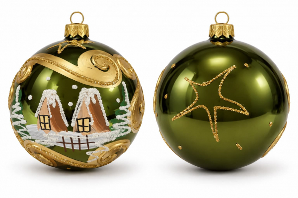 Vianočné ozdobné gule, ručne vyrábané, zelené, 100 mm, 4 ks