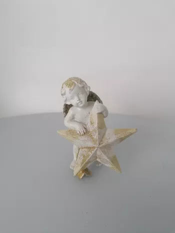 Dekoračný anjel s hviezdou, svetlohnedý, 8 cm