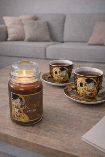 G. Klimt, The Kiss, Sviečka v skle, sviečka v skle coffee 18x10 cm