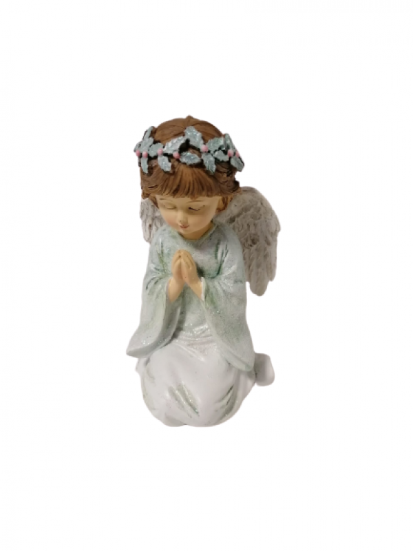 Dekoračný anjel modliaci, svetlý zelenkavý, 13x8 cm