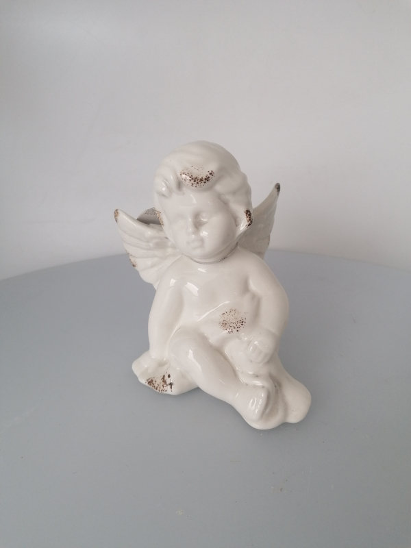 Soška anjela, biela - lesklá, 11x9 cm