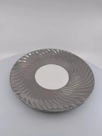 Keramický dekoračný tanier, bielo - strieborný, 26 cm
