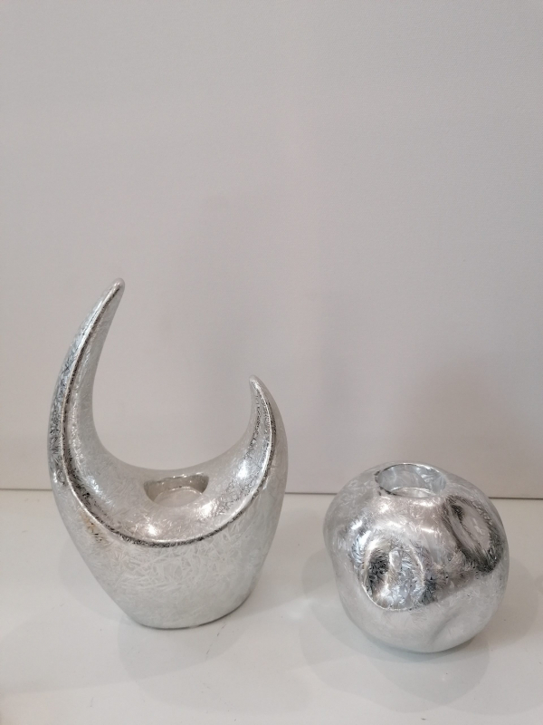 Svietnik na čajové sviečky keramický, strieborný,priemer: 12 cm