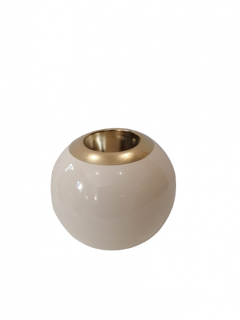 Svietnik keramický kremovo zlatý guľa, 11 cm