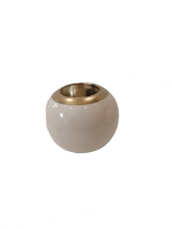Svietnik keramický kremovo zlatý guľa, 9 cm