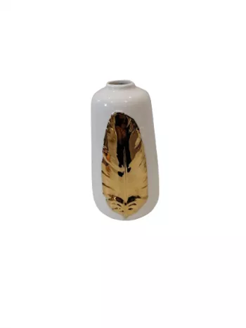 Keramická váza, bielo - zlatá, 16x8 cm