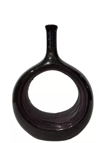 Váza, keramická, tmavo - fialkastá, oblá, 23x32 cm