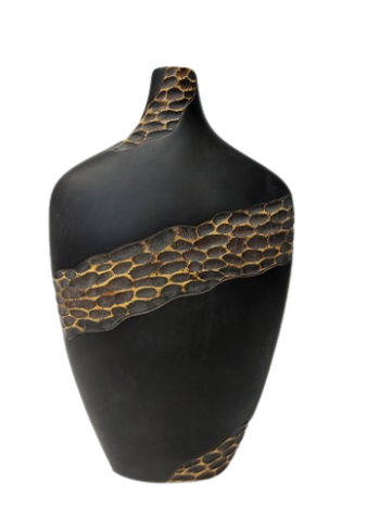 Dekoračná váza, čierna s hnedým dekorom, 40x23,5 cm