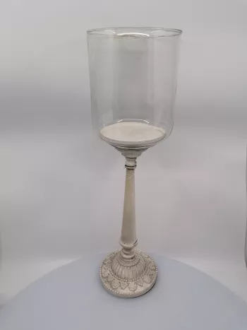 Kovový svietnik biely so sklom, 45x13,5 cm