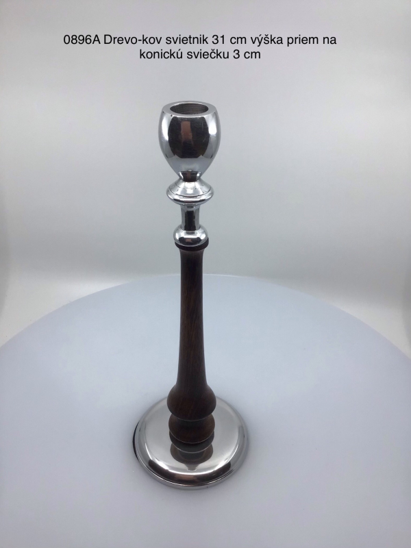 Svietnik drevo-kov na konickú sviečku, 31 cm