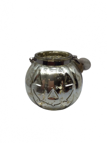 Svietnik zo skla zlatý halloween tekvica,rozmery: výška: 12,5 cm, priemer: 8,5 až 13,5cm
