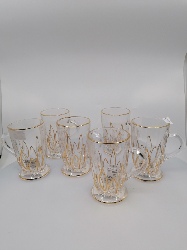 Sklenená sada pohárov, zlatý dekor, 6 ks v balení, 12x7 cm