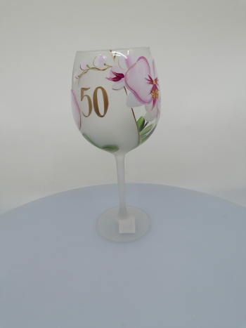 Jubilejný pohár 50 rokov orchidea ružová na matnom skle