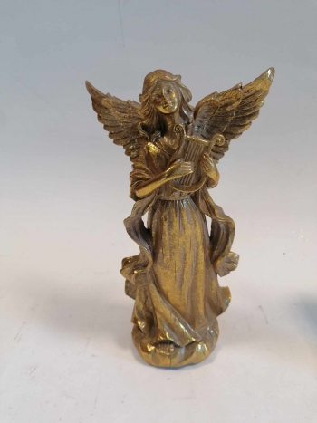 Anjel socha s harfou, zlatá, 29x17 cm