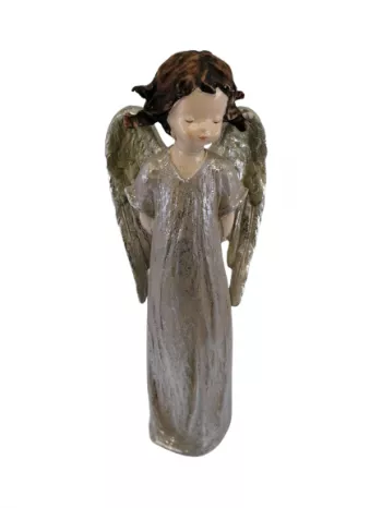 Anjel dekoračný, strieborný, 34x13 cm