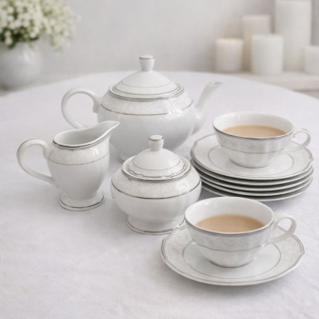 Porcelánová kávová súprava, bielo-strieborná