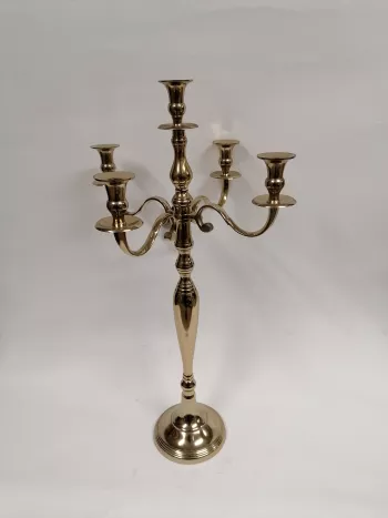 Kovový svietnik zlatý 5- ramenný na konické sviečky , 80 cm