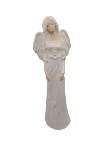 Sadrová soška anjel - biely - lesklý