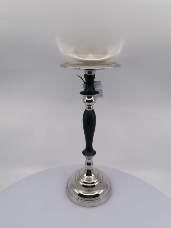 Svietnik z kovu strieborno čierny 31x12 cm
