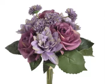 Kytica kvetov a ruží, farebná, 6 ks kvetov, 30 cm