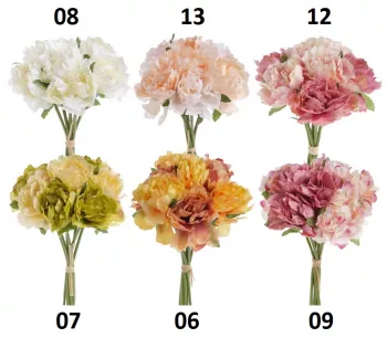 Kytica kvetov z malých pivónií, rôzne farebné variácie, 7 ks kvetov , 25 cm