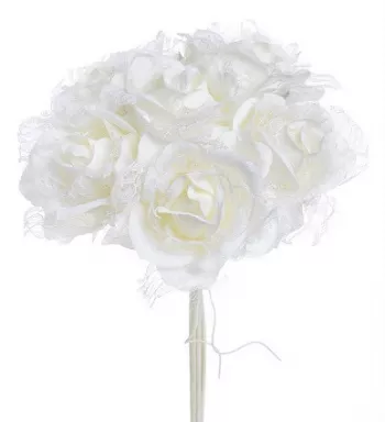 Kytica ruží, biela, 6 ks v kytici, 30 cm